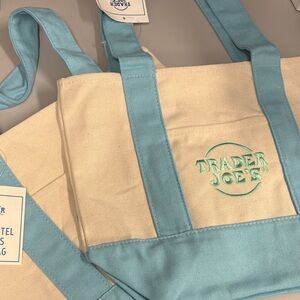 TWO Trader Joe's 2026 Canvas Pastel Blue Mini Tote Bag set of 2